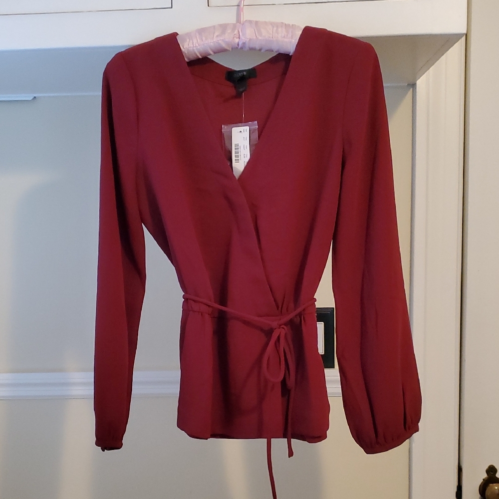 NWT J. Crew  Burgundy Wrap Blouse